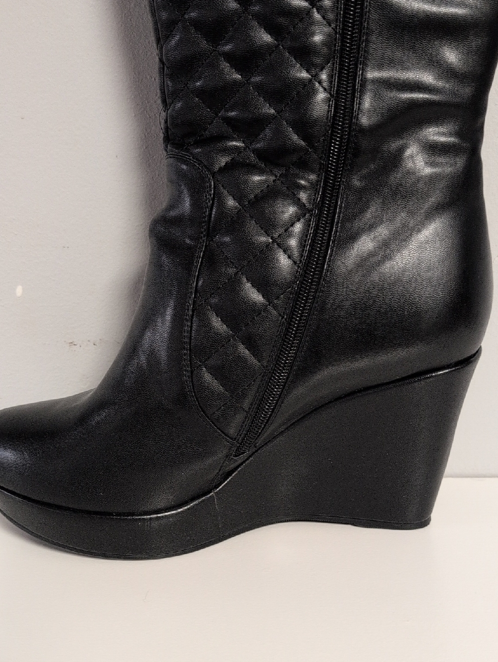 Women's Addition Elle Heeled Boots Knee High Zipper Platform Black Alternative - Picture 6 of 9